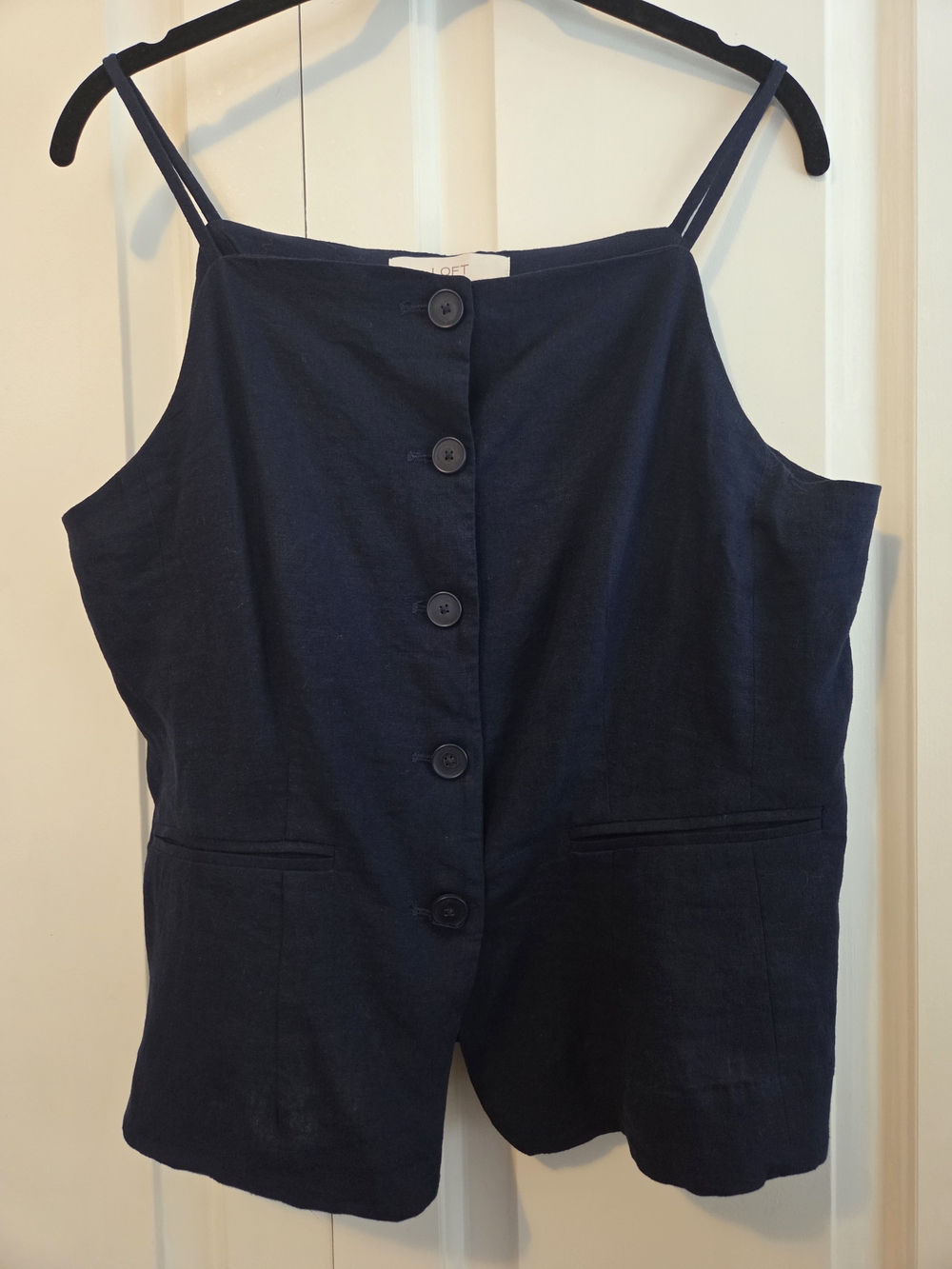 LOFT Navy Button-Front Linen Cami